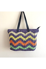 El Yapımı Hasır Çanta Dalga Desen Lacivert