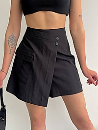 Paraşüt Kumaş Şort Etek Siyah