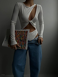 Sandy Kumaş Cut Out Detay Beyaz Bodysuit