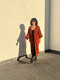 Dirsek Kol Kiremit Triko Uzun Hırka