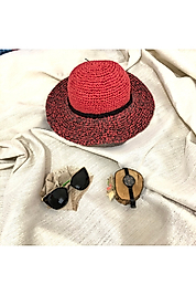 Raffia El Yapımı Hasır Şapka Kırmızı