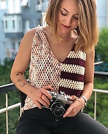 El Örgüsü Tasarım Ayarlanabilir Askılı Bluz Mürdüm - Somon Tonları