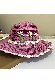 Raffia El Yapımı Hasır Çiçekli Şapka Pembe