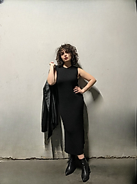 Yırtmaçlı Triko Maxi Elbise Siyah