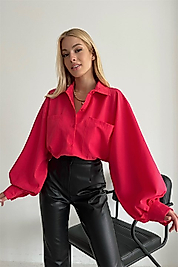 Balon Kol Poplin Kumaş Pembe Gömlek