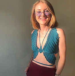 Kelebek Crop El Yapımı Mısır Pamuğu Petrol Mavisi