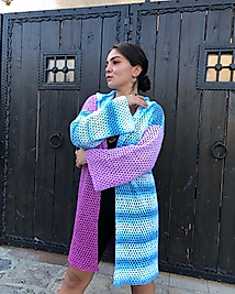 Tasarım El Yapımı Mevsimlik Uzun Hırka Pembe ve Mavi Tonları