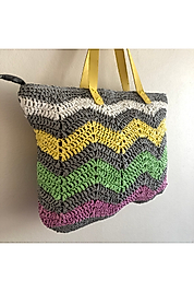 El Yapımı Hasır Çanta Dalga Desen Gri