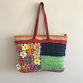 Rafia El Yapımı Tasarım Çiçek Çanta