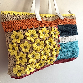 Rafia El Yapımı Tasarım Küçük Çiçekli Çanta