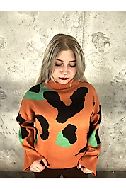 İnek Desen Örme Kazak Kiremit