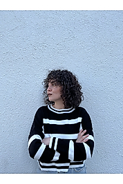 Bisiklet Yaka Çizgili Crop Triko Kazak Siyah