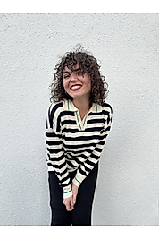 Çizgili Gömlek Yaka Triko Kazak Siyah