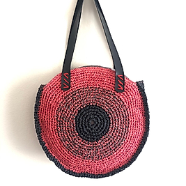 Rafia El Yapımı Yuvarlak Çanta Kırmızı